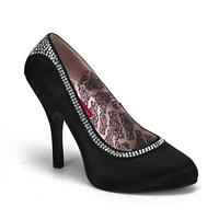 Tempt-37 4.5 Inch Concealed Platform Black Satin Rhinestoned Pum